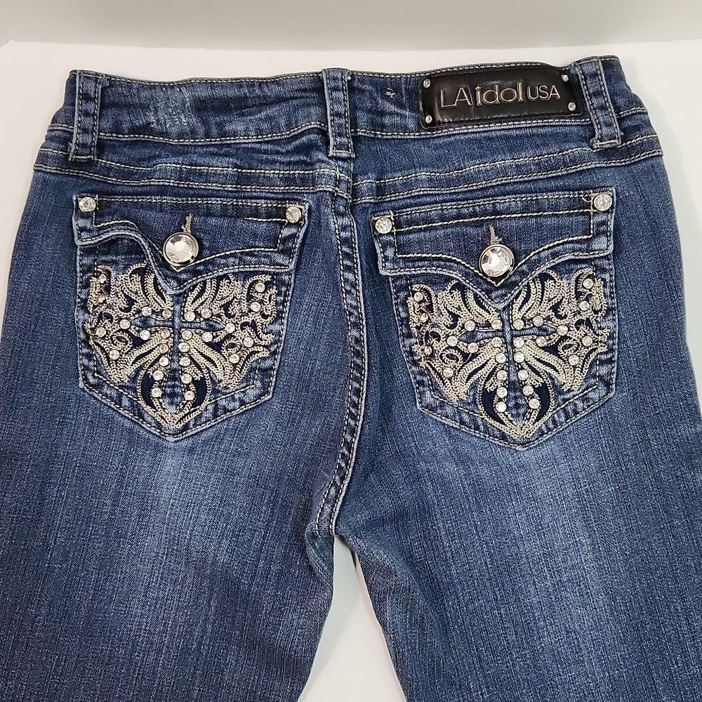 L.A. Idol Boot Cut Rhinestone Distressed Skinny Long Tall Jeans (Size 9 - 31x34)